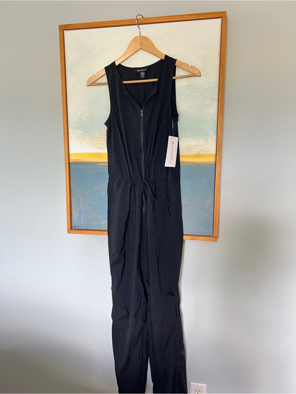 NWT Athleta Flex Black Sleeveless Drawcord Jumpsuit - Picture 2 of 5